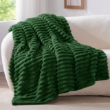 BEDELITE Fluffy Fleece Throw Blanket, Striped Decorative Soft Warm Gift for Sofa Bed Couch, Twin Size, Dark Green