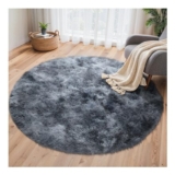 BEIMO round Plush Rug 120cm, Tie-Dye Faux Fur, Black/Gray