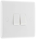 BG Electrical Double Wall Light Switch, 2 Way, Round Edge, Nexus 800 Series, White Moulded, 20A, 16AX, 842