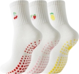 BISOUSOX Grip Pilates Socks for Women Non Slip Cotton Yoga Socks with Gripper Workout Barre Gym Hospital Gift for Pregnant Woman Pack of 3