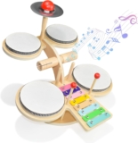 BOBOBARK Kids Wooden Drum Kit Musical Instruments Set, Baby & Toddler Drum with Xylophone, Drums & Cymbals Montessori Music Toys for Boys Girls Ages 13 3-5