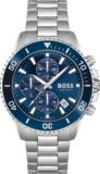BOSS Mens 45mm Chronograph Quartz Watch Admiral Collection with Stainless Steel, Silicone or Ocean Plastic Textile Strap, Date Fuction and 3 Sub-Dials