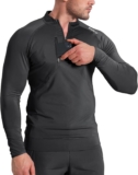 BROKIG Mens Dualzip Gym 1/4 Zip Top,Muscle Tight fit Lightweight Outdoor Athletic Long Sleeve Pullover with Pockets