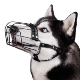 BRONZEDOG Dog Muzzle Adjustable Durable Metal Wire Basket for Large/ Extra Large Dogs ,Leather Straps Breathable, Training, Prevents Biting