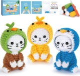 BRTNUP Cat Crochet Kit for Beginners, Cute Cats Crochet Set with Video Tutorial Starter Cat Cosplay Animal Knitting Kit Animals Cosplay Set Beginners Crochet Kits Crochet Starter Kit (Penguin-Duck)