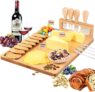 Bamboo Cheese Cutting Board Large 4 Piece Knife-Set Charcuterie Serving Platter Tray Cheeseboard for Wedding Christmas Birthday Gifts Anniversary Wine Party Celebrations