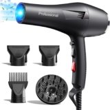 Banniliu 2000W 130M Ionic Hair Dryer with 4 Attachments, Professional Blue Light Anti-Frizz Hairdryer Fast Blow Dryer for Women Curly Hair