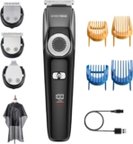 BarberBoss 3-in-1 Facial Grooming Kit for Men, Hair, Beard Trimmer, Detail Trimmer, Precision Control Dial, 4 Guide Combs, USB Rechargeable, LED Display, 100% Waterproof