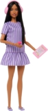 Barbie Fashionistas Doll 245, Autistic Doll Wearing Purple Striped Dress with Accessories like Fidget Spinner, Tablet and Headphones, JJN58