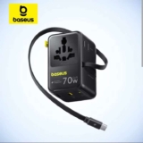 Baseus 70W GaN Charger Universal Travel Adapter EU/UK/USA/AUS Built in Retractable Cable with 2 codes – BASEUS Official Store