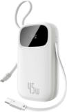 Baseus QPow3 Powerbank 45W 20000 mAh with 2 Integrated USB-C Cable, PD3.0 QC4.0, 3 3C 1 A – White