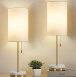 Bedside Lamps Set of 2 Minimalist Table Lamps with Pull Chain and Marble Base – Gold Petit