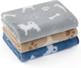 Bedsure Dog Blanket, 3 Pack Fleece Puppy Blankets, Soft Fluffy Washable Cat Blankets Portable for Indoor, Outdoor, Sofa, Bed, Furniture, Grey/Brown/Blue XS (58x41cm)