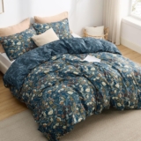 Bedsure Double Duvet Cover Set – Reversible Floral Duvet Cover with Zipper Closure, 3 Pieces Navy Blue Bedding Set with 8 Corner Ties and 2 Pillowcases, 200x200cm