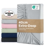 Bedsure Double Fitted Sheet Deep – Bed Sheets Extra Deep Pocket 16 inch (40 cm)