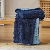Bedsure Sherpa Fleece Throw Blanket – Super Soft, Cozy & Warm Jacquard Sofa Throw, Ideal for Bed & Couch, Single, Navy Blue, 130x150cm