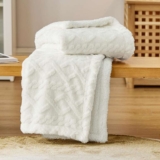 Bedsure Sherpa Fleece Throw Blanket – Super Soft, Cozy & Warm Jacquard Sofa Throw Single, White, 130x150cm – Prime Exc