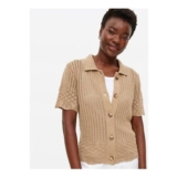 Beige Pointelle Collared Top