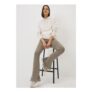 Beige Ribbed Flare Side Split Leggings
