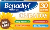Benadryl Allergy One A Day 10 Mg Tablets – Effective and Long-Lasting Relief from Hay Fever, Pet, Skin and Dust Allergies – 30 Count