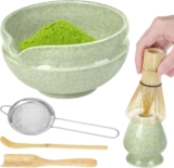 Bestcool 6Pcs Matcha Set, Matcha Whisk Set Matcha Bowl and Matcha Whisk, Scoop, Spoon, Sifter, Whisk Holder Complete Matcha Making Kit for Traditional Tea Ceremony for Beginners and Enthusiasts