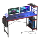 Bestier 155cm Corner Desk with Power, LED, Storage and Hanger