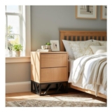 Biba Mabel Grooved Oak Bedside Table with 2 Drawers