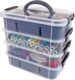 Bins & Things Stackable Plastic Storage Boxes with 2 Trays – Compartments for Crafts, Beads – with Lid – Sewing Boxes