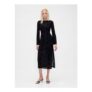Black Burnout Velvet Bell-Sleeve Midi Dress