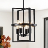 Black Chandelier, 4 Lights Chandeliers Ceiling Light, E27 Black Pendant Light Fitting with Geometric Shade, Modern Chandelier Ceiling Lights for Living Room, Dining Room, Bedroom Kitchen, Hallway