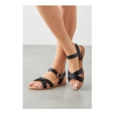 Black Dorothy Perkins Florence Faux Leather Cross Strap Flat Sandals