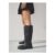 Black Forever Comfort Leather round Toe Chunky Knee High Boots