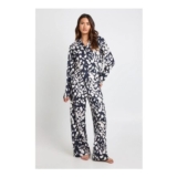 Black Leopard Print Long Sleeve Pyjama Top and Trousers