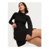 Black Long Sleeve High Neck Skater Mini Dress