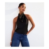 Black Satin Halterneck Top