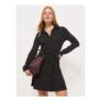 Black Textured Tie Waist Shirt Dress
