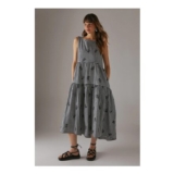 Black Warehouse Embroidered Gingham Sleeveless Midi Sundress