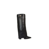Black XY London Rayna Knee-High Block Heel Foldover Boots