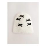 Black/Ecru Bow Beanie Hat