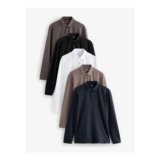 Black/White/Navy/Neutrals Long Sleeve Jersey Polo Shirts 5 Pack