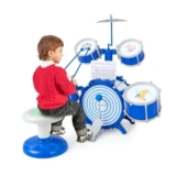 Blue Costway Kids Drum Kit with Stool and Bass Drum