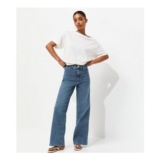 Blue High Waist Stretch Denim Wide Leg Jeans