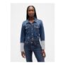 Blue Pin-Cuff Crop Icon Denim Jacket