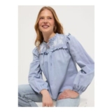 Blue Ruffle Embroidered Blouse