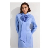 Blue Stripe Cotton Rosette Woven Shirt Maxi Dress