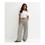 Blue Striped Seersucker Wide Leg Trousers