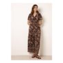 Blue Vanilla Brown Tropical Print Shirred Waist Elasticated round Neck Jumpsuit