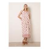 Blue Vanilla Burgundy Floral Print a Line Dress