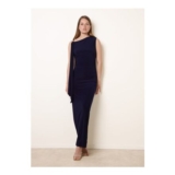 Blue Vanilla Navy Drape Brooch Detailing Ruched Maxi Dress