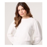 Blue Vanilla White Textured Puff Sleeve Jumper
